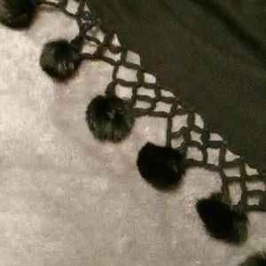 Ultra Soft Knit Scarf Shawl Embellished Fringe Black